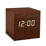 Balvi - Kubo Despertador Digital de Madera. con 3 alarmas, Calendario, termómetro y Nivel de Brillo a