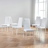 IDS Online Modern Dining Chair Faux Leather with Metal Legs Silla Acolchada con Respaldo Alto para Cocina, Comedor, Sala de Estar, Restaurante, Cloruro de polivinilo, White, 6 Unidades