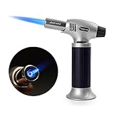 Soplete de cocina, recargable, soplete culinario con bloqueo de seguridad y llama ajustable, ideal para postres de crema brulee, hornear, barbacoa, barbacoa, bricolaje (Negro)