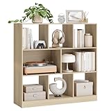 VASAGLE Librería, Estantería de Pie, con 8 Compartimentos Abiertos, Utilizable Horizontalmente, Lateralmente o Boca Abajo, 30 x 97,5 x 100 cm, para Sala de Estar, Oficina, Color Roble LBC52NL