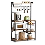 VASAGLE Estantería de Cocina, Soporte para Panadería, Isla de Cocina con Tira Magnética de Cuchillo, Cesta de Alambre, Soporte de Papel de Cocina, 12 Ganchos, Marrón Rústico y Negro KKS026B01