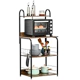 HOMCOM Estantería de Cocina de 4 Niveles Estante de Cocina con Ganchos Estantería para Microondas 60x40x125 cm Marrón Rústico y Negro