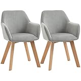 HOMCOM Pack de 2 Sillas de Comedor Modernas Sillas de Cocina Tapizado en Terciopelo con Respaldo Reposabrazos y Patas de Madera Carga 120 kg para Salón Dormitorio 54x57x80 cm Gris