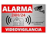 SecureHome Systems - Juego de 8 pegatinas disuasorias de robo fondo aluminio - Alarma + videovigilancia 24 horas - Resistencia a la lluvia y a los rayos UV - 8,5 x 5,5 cm