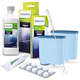 Philips AquaClean - Kit completo para cafeteras Descalcificador 250 ml, grasa HD5061, desengrasante CA6704/10 (6 pastillas) + Filtro de agua de recambio Sillar 2x para CA6903, cepillo de limpieza