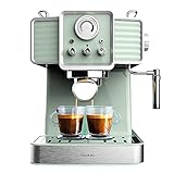 Cecotec Cafetera Express Power Espresso 20 Tradizionale Light Green. 1350 W, Espresso y Cappucicno, 20 Bares y Thermoblock, Vaporizador, Manómetro, Diseño Vintage, Capacidad 1,5 Litros