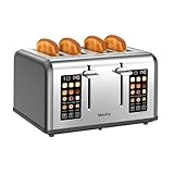 Mecity tostador de 4 rebanadas con control de visualización táctil, 4 ranuras anchas, tostador inteligente de pan de acero inoxidable para bagels, magdalenas, gofres, panel de control dual,