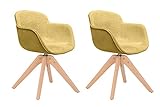 Muebletmoi - Juego de 2 sillas giratorias de tela amarilla con reposabrazos y patas de madera – Estilo escandinavo – Twist