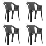 garbar Cool Set 4 Silla con Brazos Exterior | jardín, terraza, balcón, Picnic, Camping, Catering, Eventos, reuniones | diseño, Ligero, apilable | Gris Oscuro