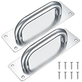 HAOCHEN Tiradores de Puerta Corredera, Manijas para Puertas de Acero inoxidable con Placa Trasera para Manija de Cuarto de Baño, Armario - 200 x 65 mm (plata)