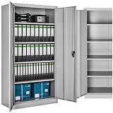TecTake® Armario Archivador Oficina en Acero, Armario Exterior e Interior con Cerradura, Armario Multiusos con 2 Puertas, 4 Estantes Ajustables y 5 Alturas, Fácil Montaje, 180x90x40 cm - Gris