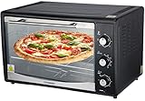 Mini horno de 45 litros con recirculación, pincho giratorio eléctrico, 1800 W, horno de recirculación, horno para pizza, iluminación interior, incluye bandeja y parrilla, minihorno, horno pequeño,