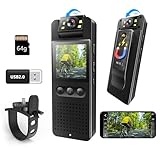 Bextgoo Mini Camara Deportiva, Body CAM con Tarjeta TF de 64GB, Visión Nocturna a Color, Fotos de 16MP, Clip Magnético & Soporte Bicicleta, Camara Corporal para Moto para Ciclismo, Viajes, Policía
