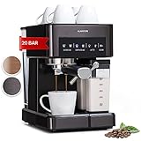 Klarstein Cafetera Espresso 1.8L con Espumador de Leche, Cafeteras de 20 Bares, Cafetera Automaticas de 1350W para Café Molido, Pantalla Táctil, Maquina de Cafe Espresso Pequeña, Acero Inoxidable