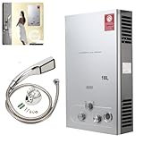 ECUTEE Calentador de agua de gas licuado LPG 18L 36 kW, calentador de agua instantáneo sin depósito, con cabezal de ducha galvanizado y manguera de ducha, para camping al aire libre y ducha con