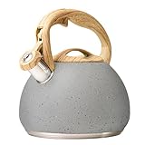 La Moustache - Hervidor de Agua【3L | 12 Tazas】Silbante de Acero Inoxidable - 100% Libre de BPA, Apto para Inducción y Gas | Ø 25 cm, Estilo Retro, Asa con Efecto Madera Antiquemaduras (Gris)