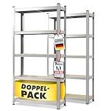 Floordirekt Estantería para Cargas Pesadas. Juego de 2 Unidades. galvanizado. 150 x 75 x 30 cm. sin Tornillos. para sótano. de Almacenamiento. de Taller. Banco de Trabajo. 5 estantes Ajustables