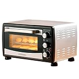 Mini horno 3 en 1 para pizza con aire circulante, independiente, (20 litros, control de temperatura 100-250 °C, 1380 vatios) con parrilla extraíble y temporizador de 60 minutos, color:Negro