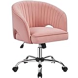 Yaheetech Silla de Oficina Silla Terciopelo Silla con Rudas Sillon para Trabajo Silla Altura Ajustable Tapizada de Terciopelo Rosa