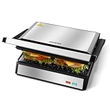 Aigostar Hett Pro - Parrilla Eléctrica, Grill, Sandwichera y Panini, 1500W. Placas Eco-Stone Antiadherentes. Apertura 180º: dos superficies de cocinado. Medidas de la placa: 27cm*17cm. Libre BPA.