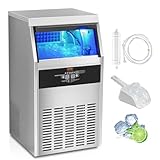 VEVOR Máquina para Hacer Cubitos de Hielo Comercial 53kg/24h, 60 Bandejas para Cubitos de Hielo Capacidad de Almacenamiento de 15 kg Autolimpieza Sin Instalación Independiente para Hogar, Restaurante