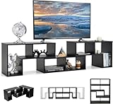 GIANTEX Mueble de TV Combinado Libre con Estantes Abiertos, para TV hasta 65 Pulgadas, Soporte de TV Multifuncional de Madera, para Salón, Dormitorio, 134-180x30x43 cm (Negro, 3 Piezas)