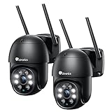 Ctronics Camara Vigilancia WiFi Exterior, 1080p PTZ Cámara de Seguridad para el Hogar con Visión Nocturna en Color 30M Detección Humana Seguimiento Automático Audio Bidireccional Negro(2 Piezas)