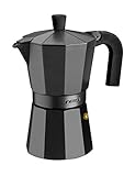 Monix Vitro Noir - Cafetera Italiana de Aluminio, 12 Tazas de Capacidad, Mango TERMORESISTENTE, Recubrimiento Antiadherente, Fácil de Lavar, Apta para Vitrocerámicas y Cocinas de Gas, Negro