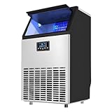 Máquina de hielo comercial, máquina para fabricar hielo industrial, máquina de cubitos de hielo de acero inoxidable independiente con capacidad de almacenamiento de hielo de 15 kg, para bares,55KG/24H