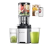 AMZCHEF Sin Preparación 126mm Slow Juicer - Limpieza Rápida Licuadora Prensado en Frio - Extractor 2L capacidad para verduras y frutas enteras [Clase de eficiencia energética A+++]