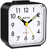 Azyh Despertador Analógico Sin Tictac Con Luz, Funciona Con Pilas, Alarma Fuerte, Función de Repetición, Silencioso, Luminoso, Portátil y Pequeño