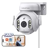SHIWOJIA Cámara Vigilancia WiFi Exterior, 5MP 360° PTZ Tuya Smart Camara WiFi, 24/7 Grabación Continua, Seguimiento Automático, Detector de Movimiento, Visión Nocturna