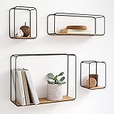 Kazai. Estantes de Pared -Jona- | Baldas Pared de 4 Piezas de Metal y Madera | Decoración de Pared, Almacenamiento y Estante para Libros para Baño, Sala de Estar, Cocina, Dormitorio | Roble
