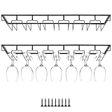 QWORK® - Juego de 2 soporte copas colgante, soporte para copas de vino de 7 filas, colgador de copas de vino de metal, para barra de cocina, negro
