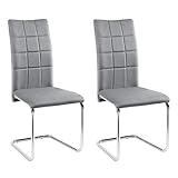 Lestarain Juego de 2 Sillas de Comedor, Sillas Cantilever, Sillas con Respaldo Alto para Cocina, Salón y Estudio, Asiento en Terciopelo y Estructura de Metal, Gris Oscuro, LCNI117001-2