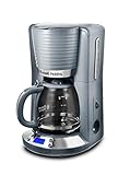 Russell Hobbs Cafetera de Goteo Inspire - 15 Tazas, Jarra Cristal 1,25L, Soporte de Filtro Extraíble, Tecnología WhirlTech, Cuchara Medidora, Pantalla LCD, Programable, Gris - 24393-56