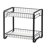 SONGMICS Estante de especias, estante de almacenamiento de cocina de metal de 2 niveles, soporte de especias con tablas de plástico, patas antideslizantes, para cocina, baño, negro KCS013B01