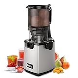 Fretta Exprimidor de Prensado en Frío,Gran Apertura de 5.3 Pulgadas,para Verduras y Frutas Enteras,1.6L Fácil de Limpiar,sin BPA,250W Máquina Extractora Automática,Acero Inoxidable slow juicer