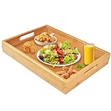 ADERTOS Bandeja de Madera, Bandeja Bambú para Servir con Asas, Bandejas para Servir Comida, Bandeja Rectangular Cocina, Bandeja de Bambú, Bandejas Madera Robusta para Desayuno Té Café Pan (30*20*4CM)