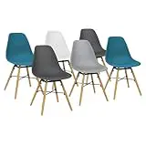 IDMarket Sandra Mix Color Blanco Gris Claro, Gris Oscuro x2 Juego de 6 sillas, Azul Pato x2