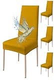Poligino - Funda de Silla de 4 Piezas Impermeable, Funda para Silla de Comedor, Funda para Silla Extensible, Universal, fácil de Instalar, fácil de Limpiar (Amarillo, 4 Piezas)