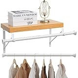 Perchero con ángulo de carga pesada, barra extensible de 40 a 248 cm con soporte para estante de pared, color blanco