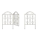 Relaxdays Gartentor Puerta de Jardín, 3 Piezas, Acero, Adornos de Arabescos, 2 Paneles Laterales de Verja, 98,5 x 185 cm, Bronce, 4