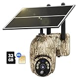 NUASI 4G Camara Vigilancia Exterior con Tarjeta SIM, 2K 360° Inalámbrico Solar Cámara con 30M Visión Nocturna Color, Detección de Movimiento, Audio Bidireccional, IP66, 32GB Tarjeta de memoria Incluir