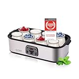 TZS First Austria Yogurtera eléctrica de 30 W, 8 vasos de 190 ml, pantalla LCD, ajuste de temperatura, temporizador y parada automática, color blanco/gris