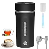 500ML Hervidor de Agua de Viaje Mini Hervidor Eléctrico 3 en 1 Hervidor de Agua Pequeño y Termo Hervidor de Viaje 300W Doble Capa 304 Acero Inoxidable Eléctrico Portátil Apagado Automático (NEGRO)