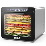 YASHE Deshidratador De Alimentos Con Pantalla LED, Temperatura Hasta 75℃ Y Temporizador De 48H, 9 Bandejas De Acero Inoxidable, 9 Tamices De Malla, 1 Bandeja Para Rollos De Fruta, 800W