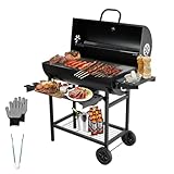 TEENO barbacoa carbon, barbacoas portatiles de carbón con rejilla de cocción XXL, guantes antigrietas, termómetro, cajón de cenizas, ventilación regulable, gran barbacoa de carbón de madera (Basic)