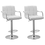 Happy Garden Juego de 2 taburetes de Bar Blancos con reposabrazos Mike. Taburete de Cocina Moderno con Asiento Regulable en Altura, rotación 360 ° y reposapiés. Respaldo y reposabrazos Blancos.