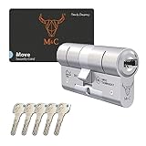 M&C Move Bombín Cerradura Alta Seguridad Anti Topolino Leva Larga Doble Embrague Seguridad Máxima SKG 3 Estrellas 32x32mm Anti Bumping Anti Taladro Níquel Pulido 5 Llaves Incluidas
